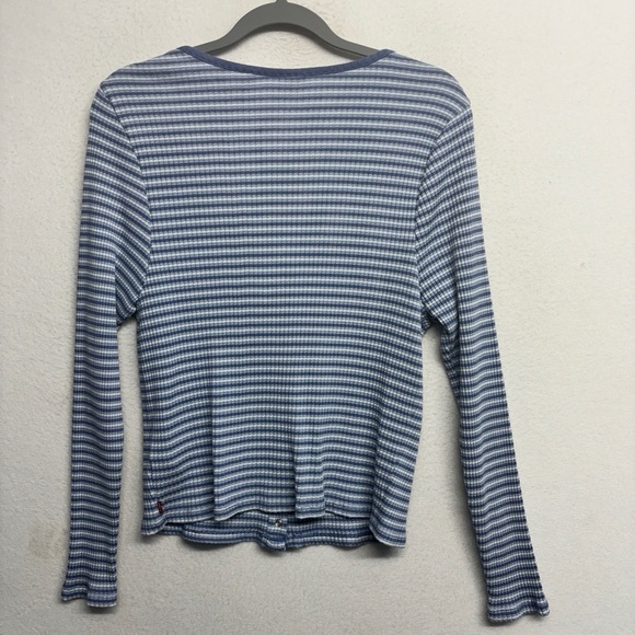Levi's Stripe Snap Front Long Sleeve Shirt Blue 2x Scoop Neck - Picture 2 of 9